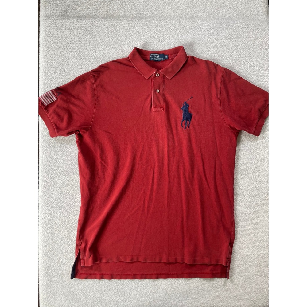 Polo Ralph Lauren Men Extra Large Polo Shirt Red Big Pony USA Flag Patch‎